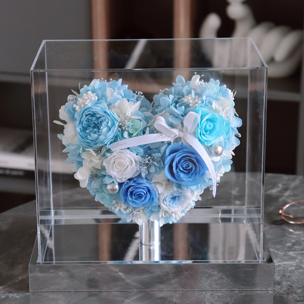 Wholesale Heart Hydrangea Preserved Roses Forever Roses Acrylic Box Eternal Flower Real Rose for Women