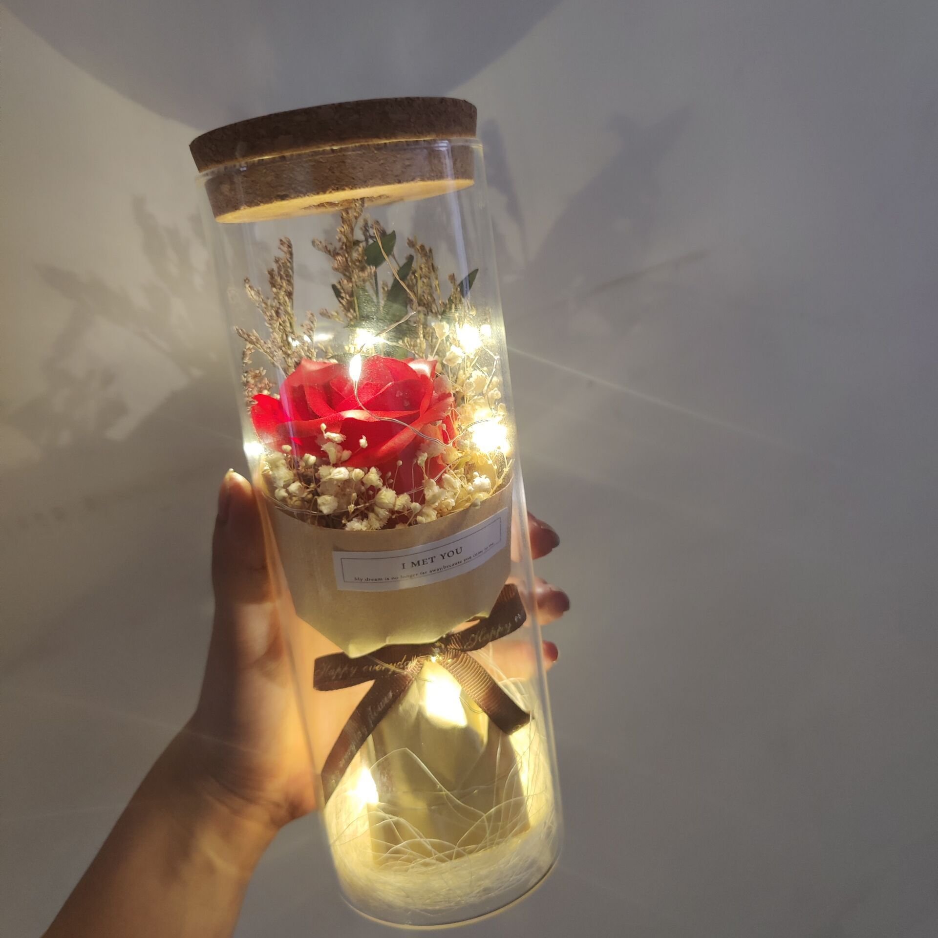 Sunflower Gypsophila Preserved Flowers Decoration Gift Dried Mini Flower Bouquet In Glass Bottle