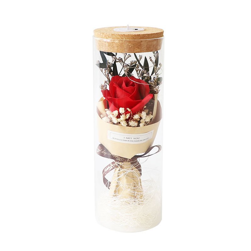 Sunflower Gypsophila Preserved Flowers Decoration Gift Dried Mini Flower Bouquet In Glass Bottle