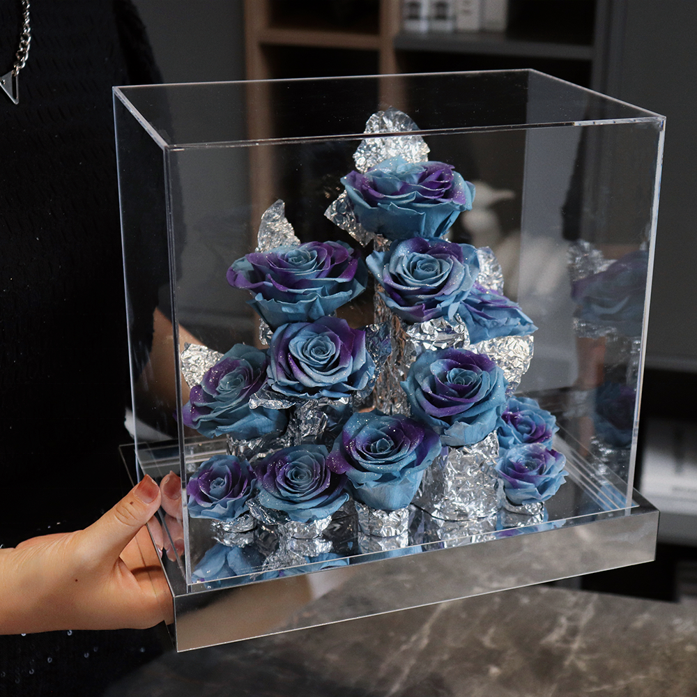 Best Selling Wholesale Real Preserved Glacier Rose Acrylic Box Eternal Floral for Valentines Mother' Day