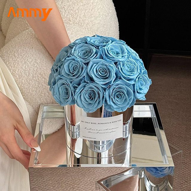 AM-PFE18C Ammy Preserved flower Mushroom head mirror Hug Bucket gift box with acrylic cover preserved roses gift box