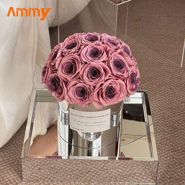 AM-PFE18C Ammy Preserved flower Mushroom head mirror Hug Bucket gift box with acrylic cover preserved roses gift box