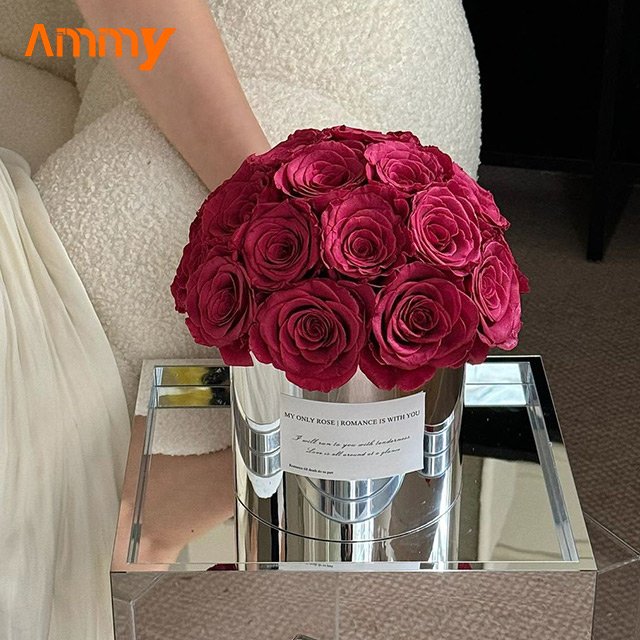 AM-PFE18C Ammy Preserved flower Mushroom head mirror Hug Bucket gift box with acrylic cover preserved roses gift box