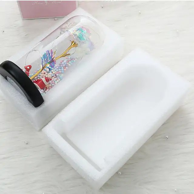 Mother's Day and Children's Day Gift Artificial Flower Wooden Base Led Lamp Wrist Flower Ball Red Silk Galaxy Rose on Glass Dome