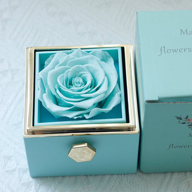 Customizable logo rose flower gift box transparent acrylic immortal flower Rotating preserved rose in necklace box