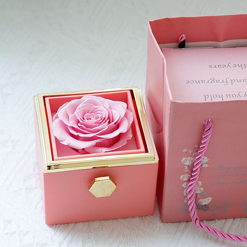 Customizable logo rose flower gift box transparent acrylic immortal flower Rotating preserved rose in necklace box