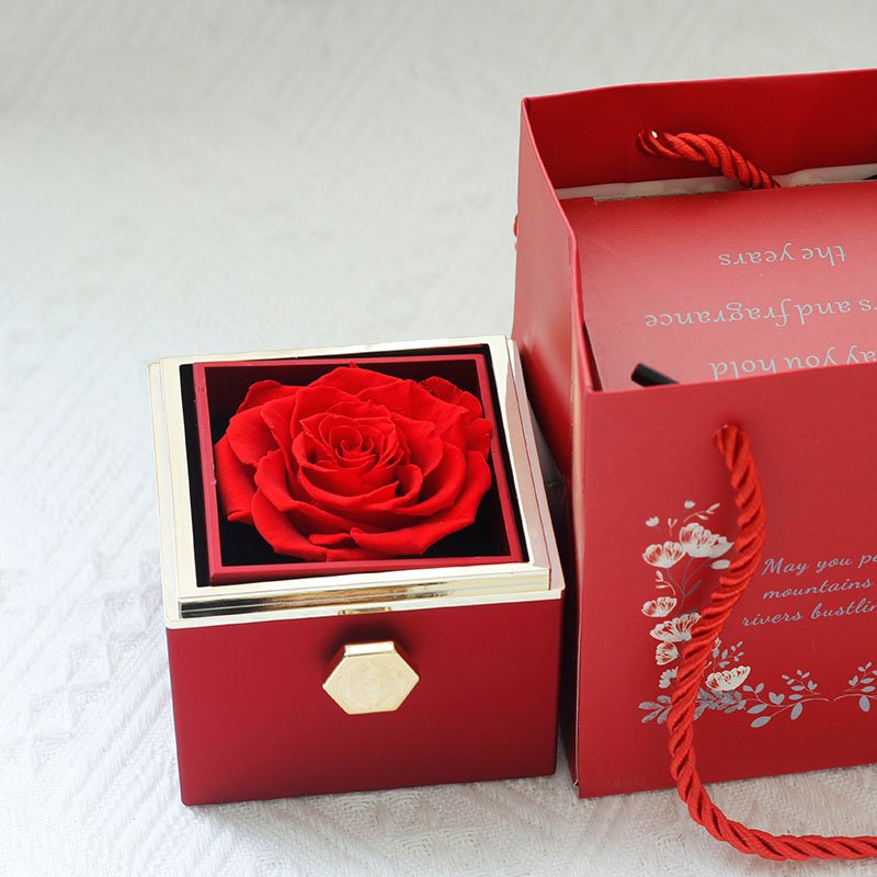 Customizable logo rose flower gift box transparent acrylic immortal flower Rotating preserved rose in necklace box