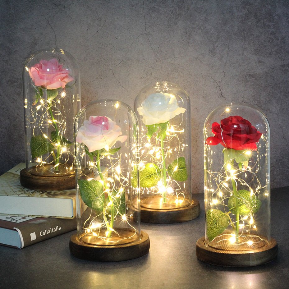 BLH Beauty And The Beast Red Eternal Rose In Glass Dome for Valentine's Day Mothers' Day Christmas Gift