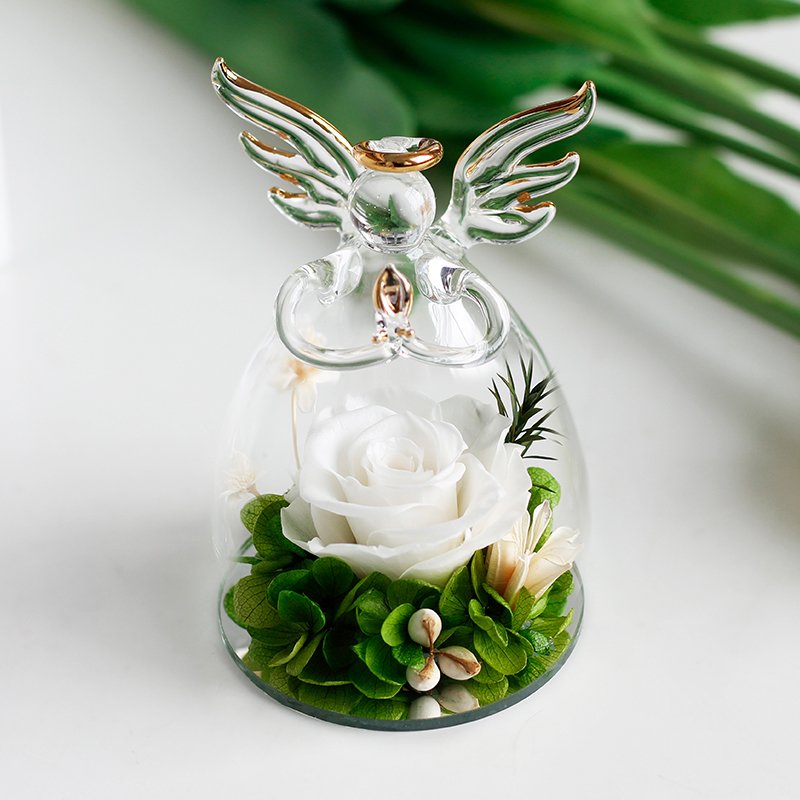 Eternal Roses for Valentines Day Gift New Design Rosas Preserved Flower Eternal Natural Real Preserved Roses in Angel Glass Dome