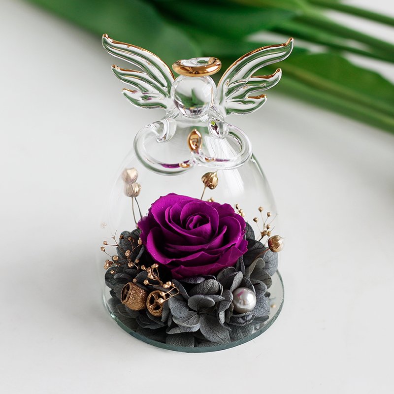 Eternal Roses for Valentines Day Gift New Design Rosas Preserved Flower Eternal Natural Real Preserved Roses in Angel Glass Dome