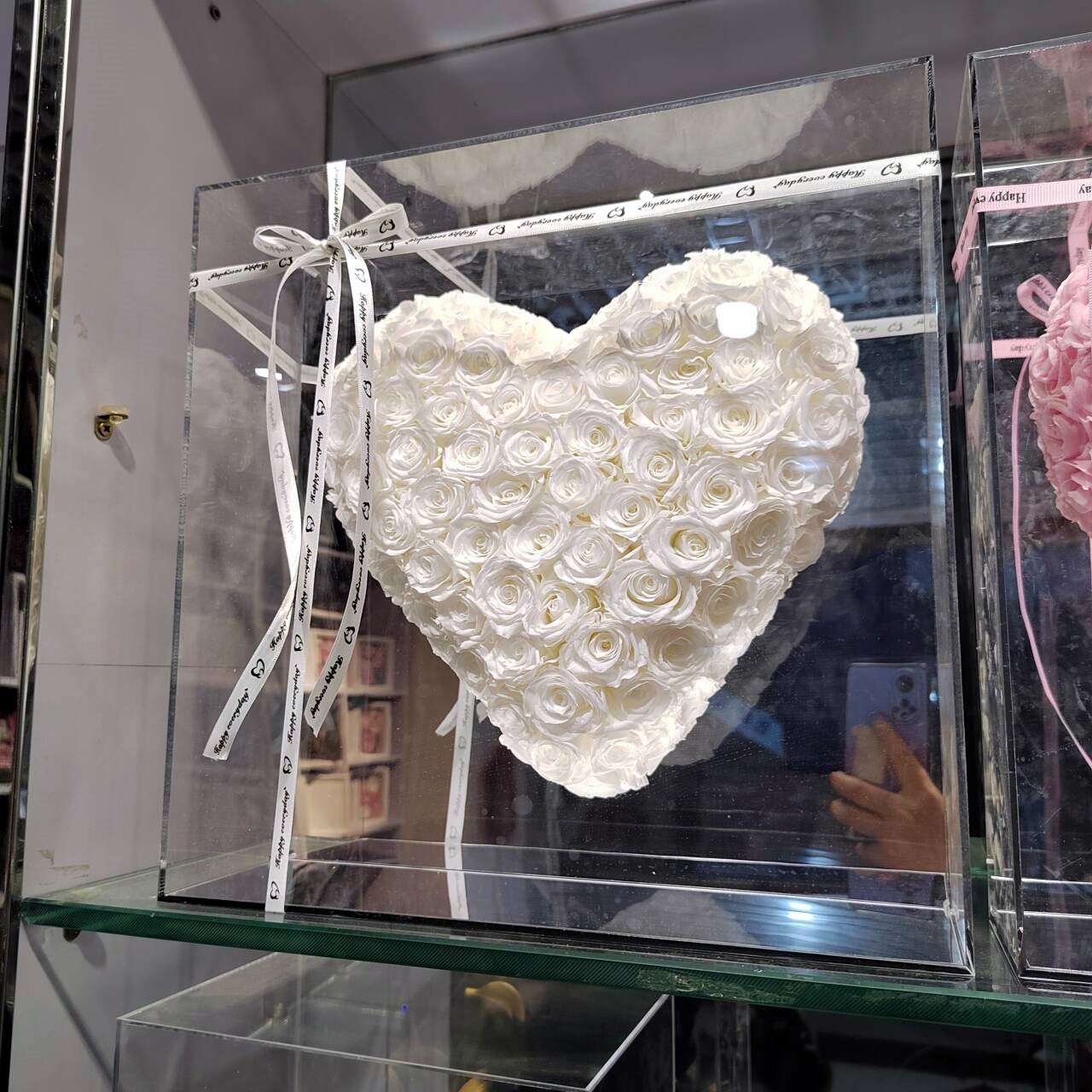 2024 New Luxury Forever Flower Valentine's Day Gift 3D Heart Shape Mirror Acrylic Gift Box Eternal Preserved Rose