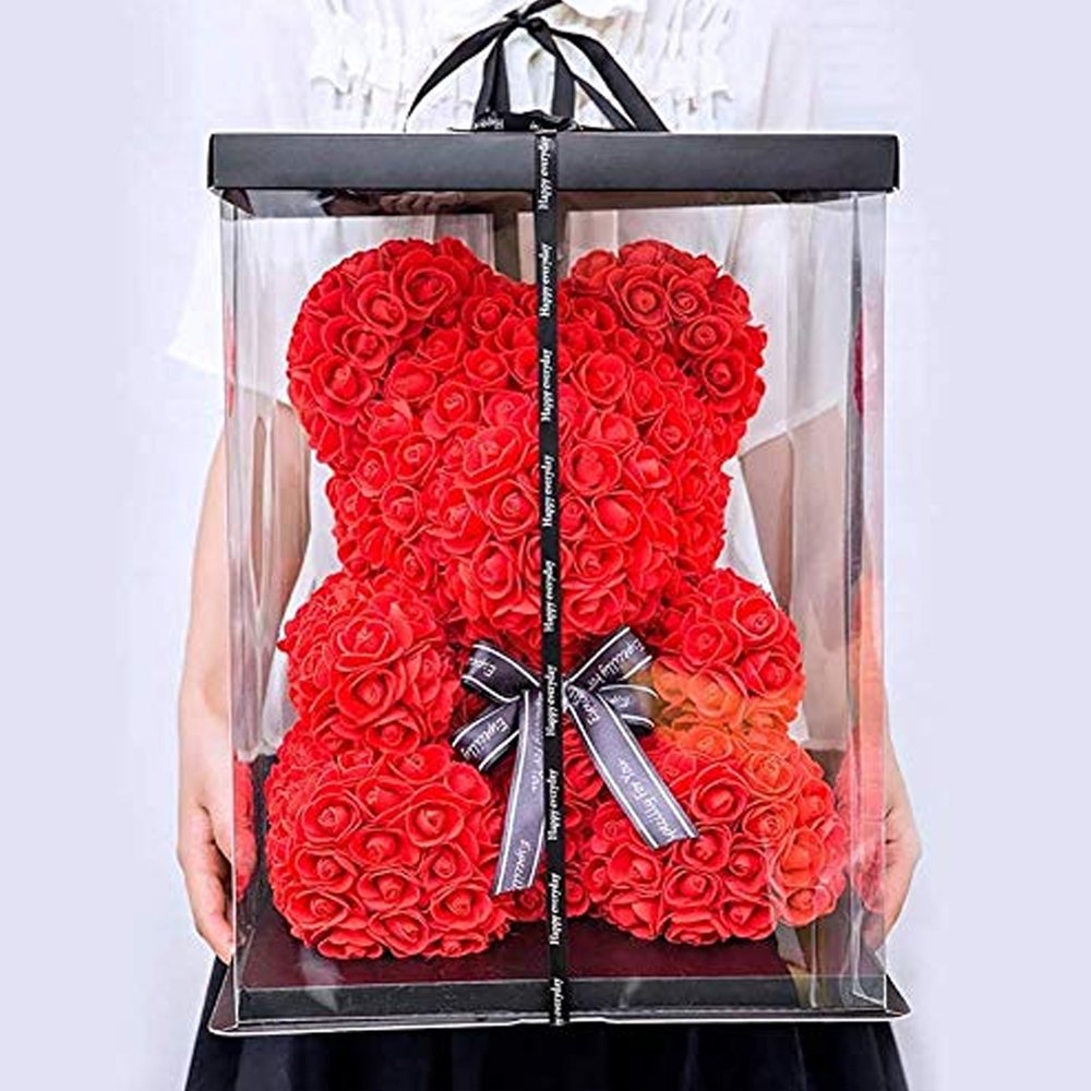 Luxury Red Rose Teddy Bear 25cm with white Heart Beautiful Heart Rose Bear For Valentines Day Anniversary Gifts