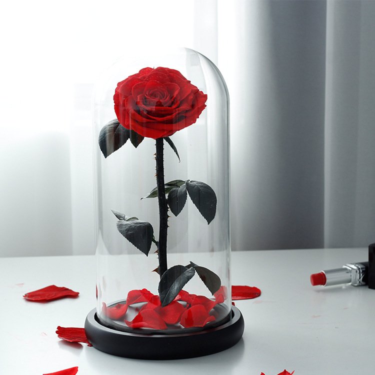 Christmas creative gift high quality glass domes immortal beauty and the beast eternal rose preserved flower
