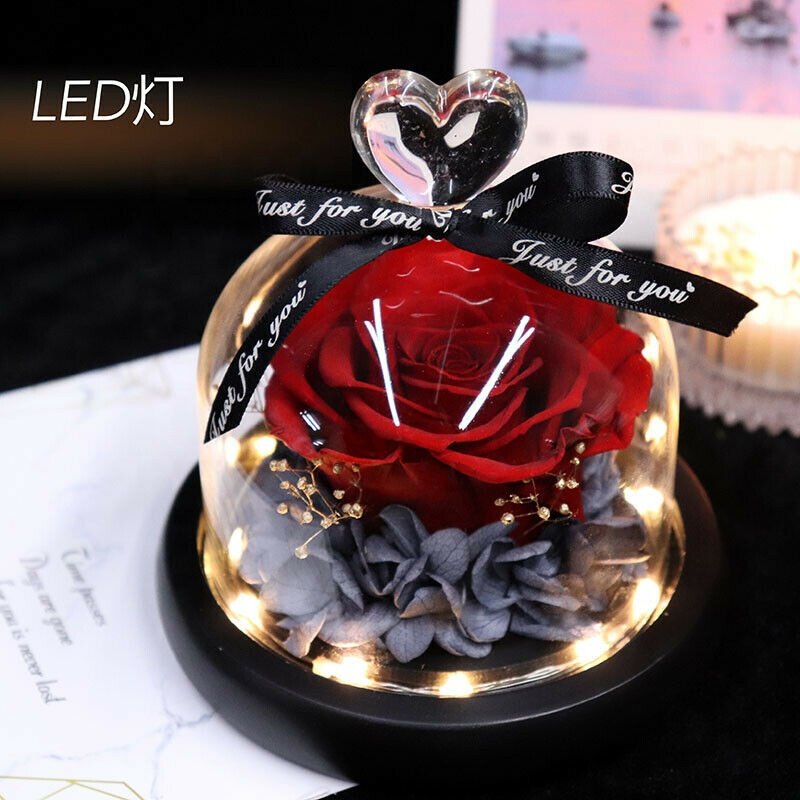 UKIQUEEN Wholesale Amazon Hot Sales Forever Flowers Long Life Preserved Eternal Rose in Glass Dome Gift Box