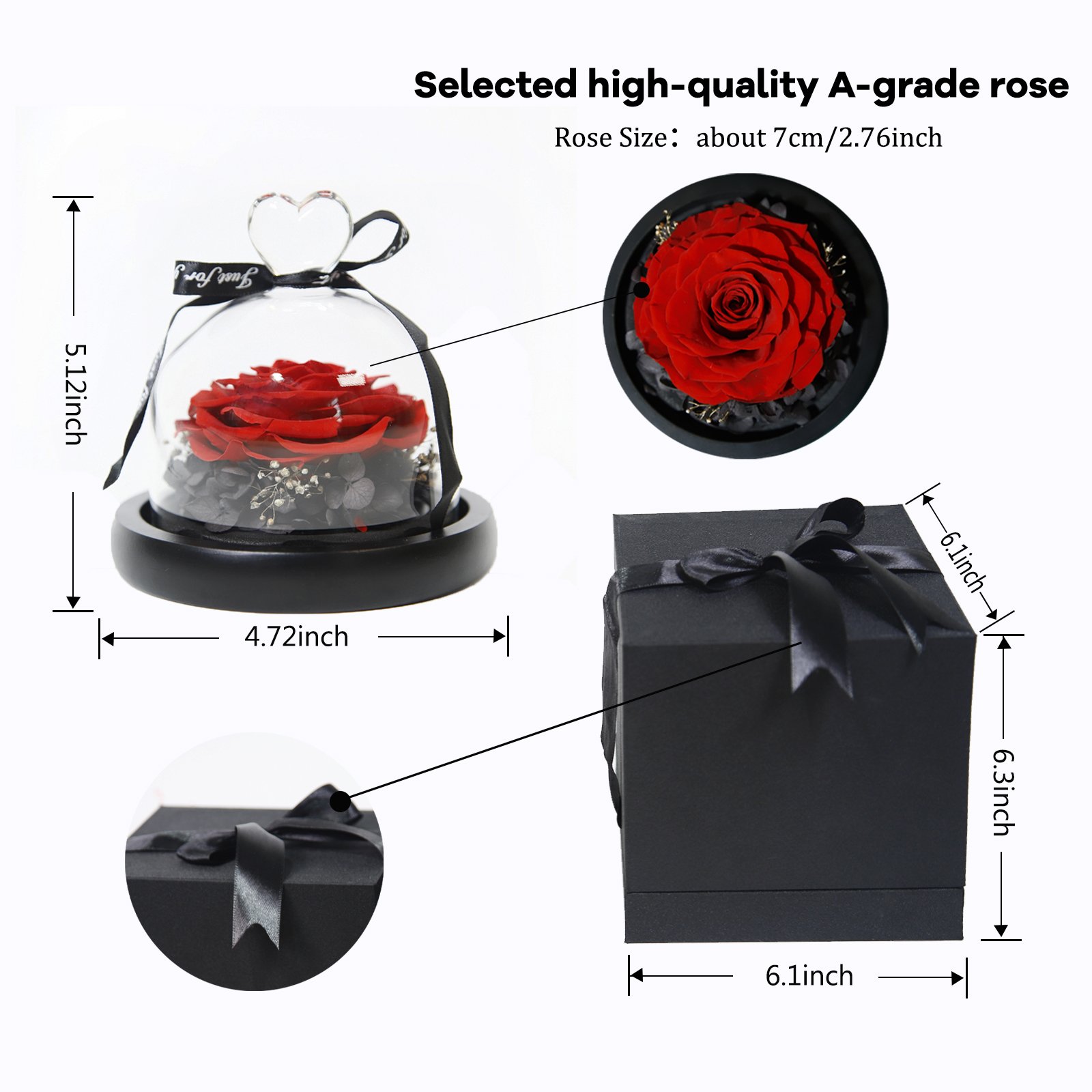 UKIQUEEN Wholesale Amazon Hot Sales Forever Flowers Long Life Preserved Eternal Rose in Glass Dome Gift Box
