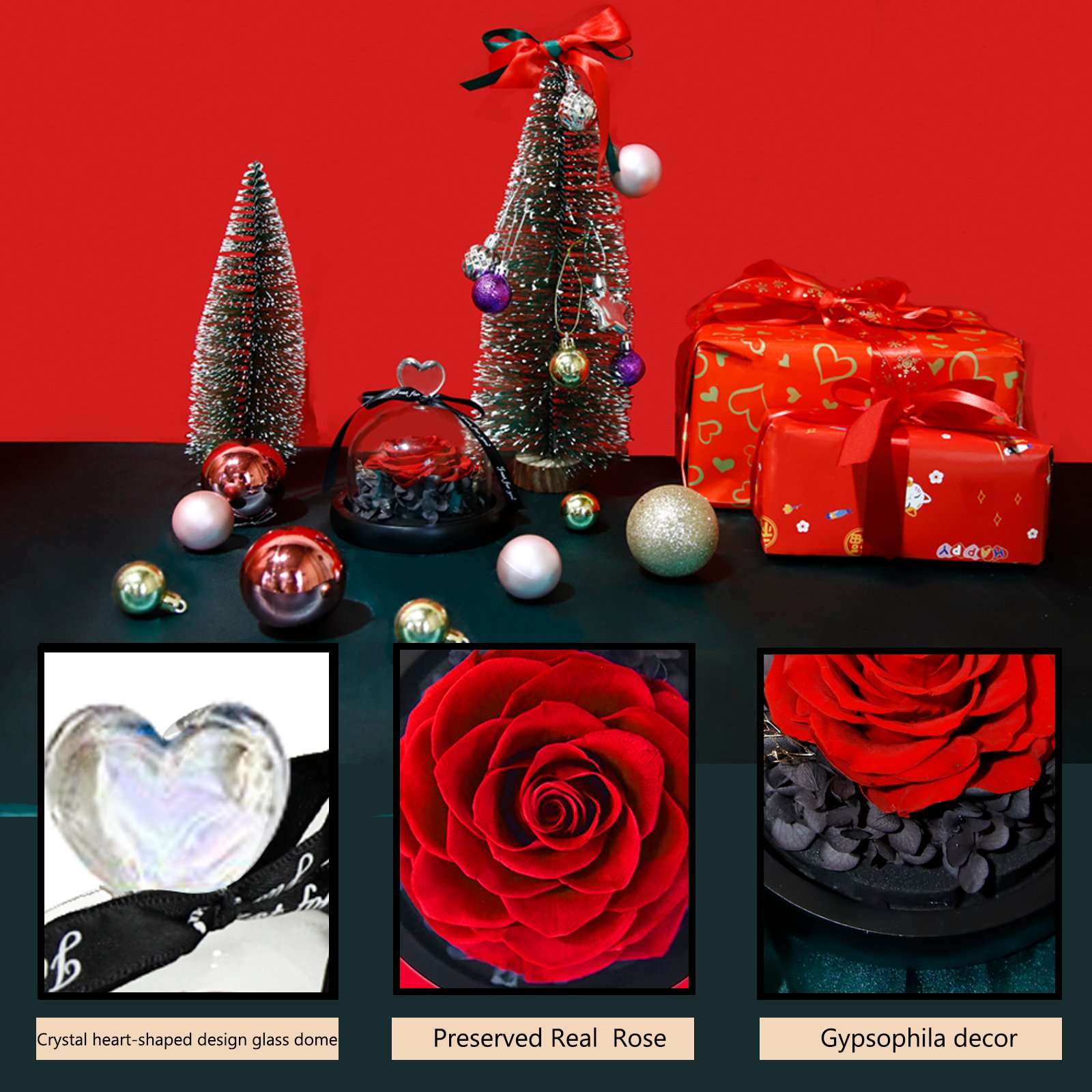 UKIQUEEN Wholesale Amazon Hot Sales Forever Flowers Long Life Preserved Eternal Rose in Glass Dome Gift Box