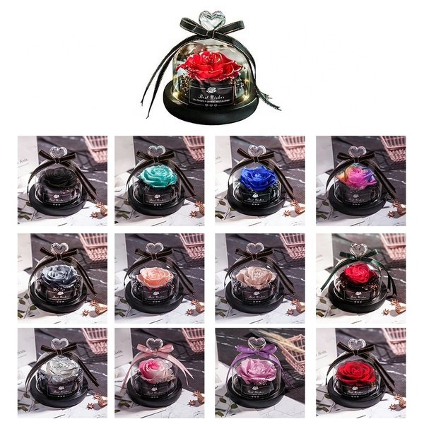 UKIQUEEN Wholesale Amazon Hot Sales Forever Flowers Long Life Preserved Eternal Rose in Glass Dome Gift Box