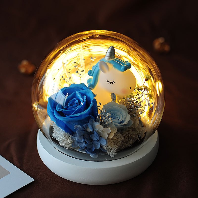 Valentine's Day Gifts Preserved Flower Glass Dome Eternal Flower Unicorn Glass Cover With Luxury Gift Box
