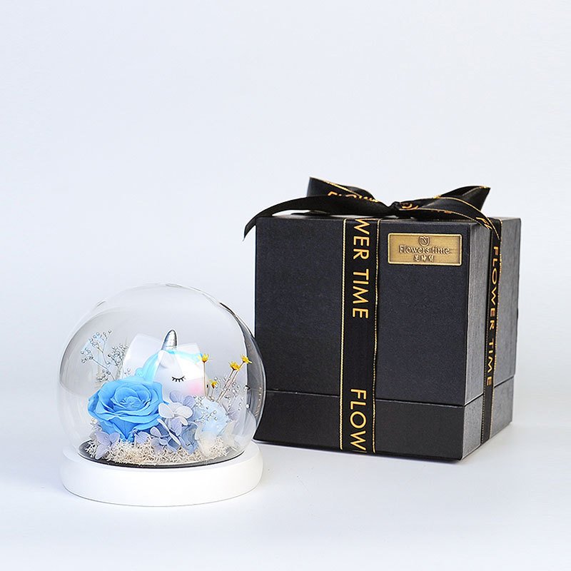 Valentine's Day Gifts Preserved Flower Glass Dome Eternal Flower Unicorn Glass Cover With Luxury Gift Box