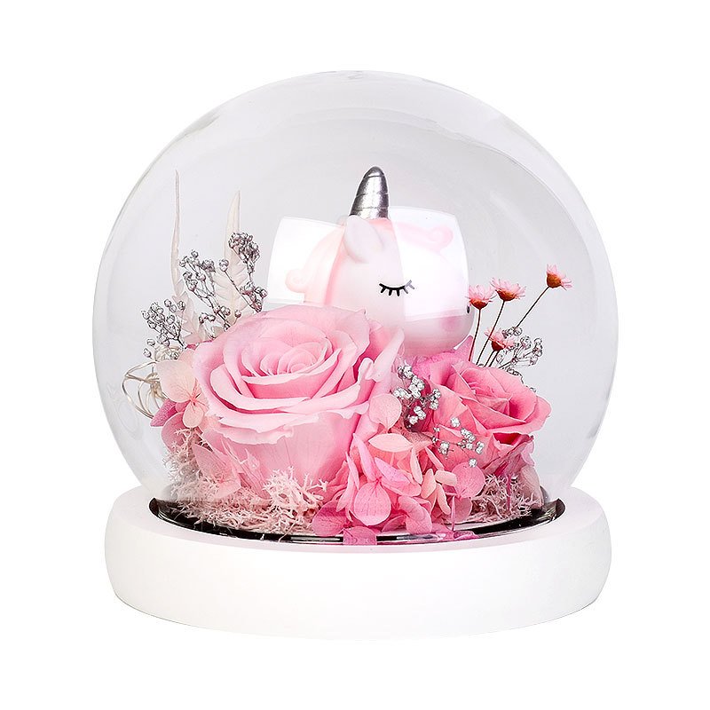 Valentine's Day Gifts Preserved Flower Glass Dome Eternal Flower Unicorn Glass Cover With Luxury Gift Box