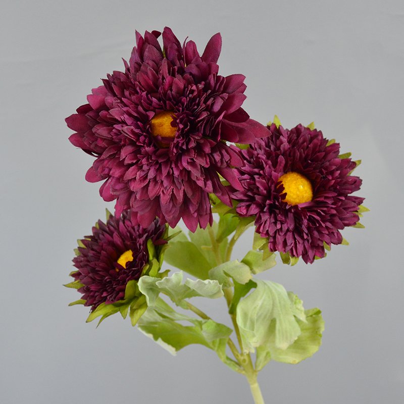 Wholesales Artificial 3 Heads Sun Chrysanthemum Single Stem Faux Silk Gerbera Sun Chrysanthemum Flowers For DIY Decorations