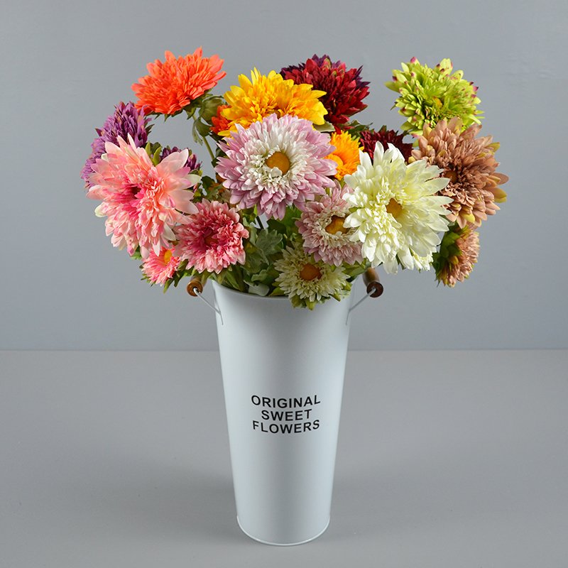 Wholesales Artificial 3 Heads Sun Chrysanthemum Single Stem Faux Silk Gerbera Sun Chrysanthemum Flowers For DIY Decorations