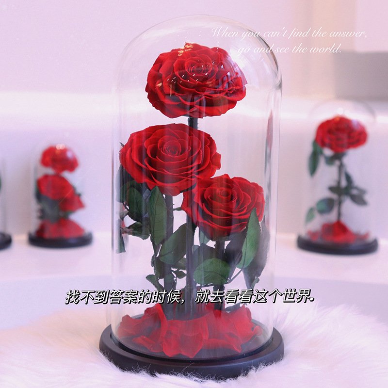 Pure Flower Forever Rose Large Glass Dome Preserved Flower Rose Glass Dome Eternal Rose Preserved Flower Gift For Her