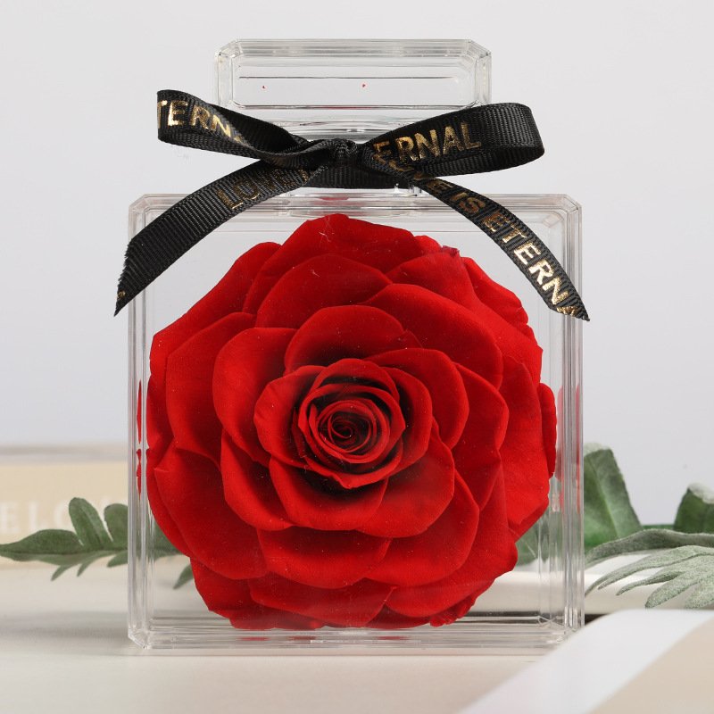 Factory directly supply novelty gifts Mother Day gifts eternal forever flower rose preserved in acrylic perfume bottle