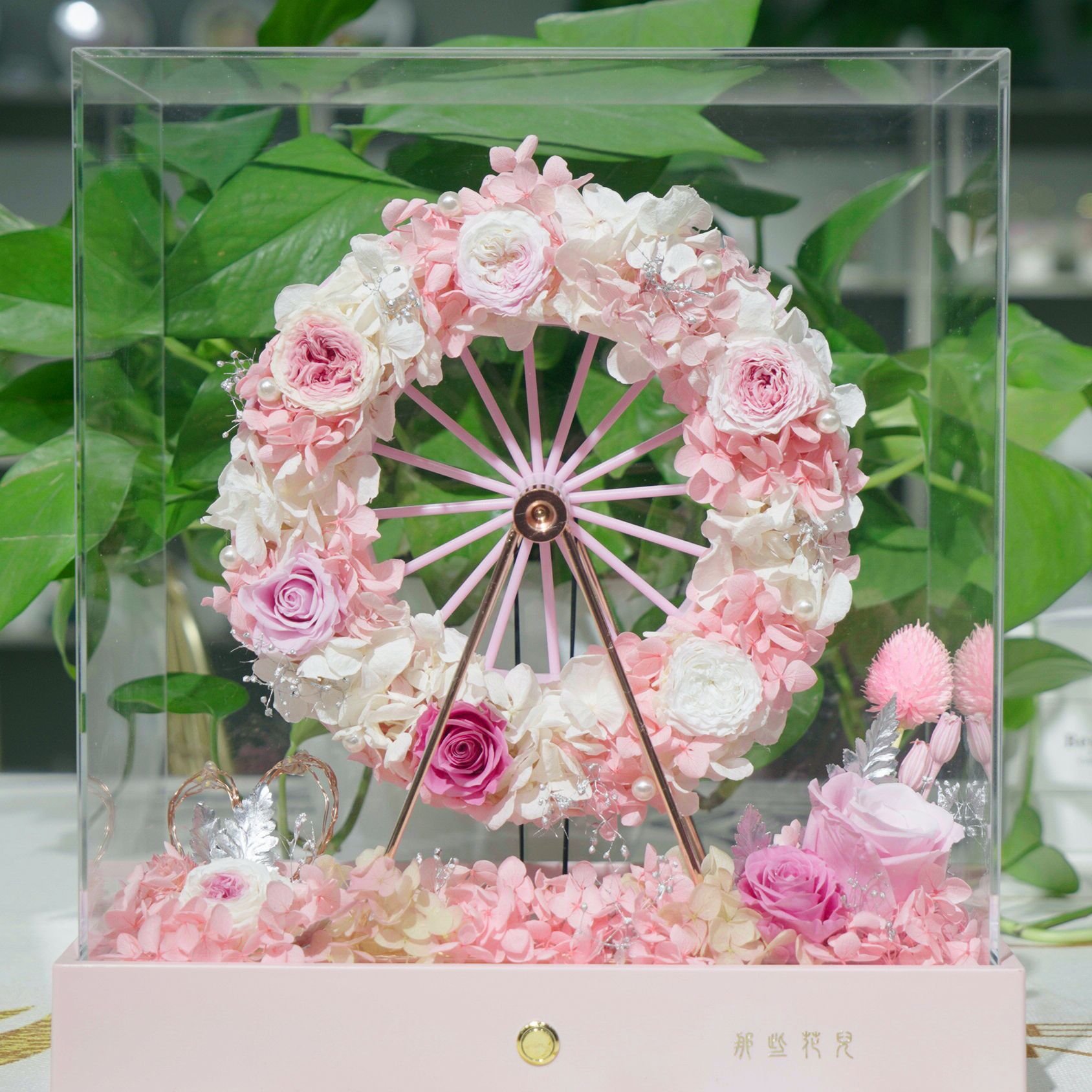 Valentine's Day Luminous Creative Gift Preserved Rose Flower Romantic Electric Ferris Wheel Acrylic Gift Box For Girlfriend