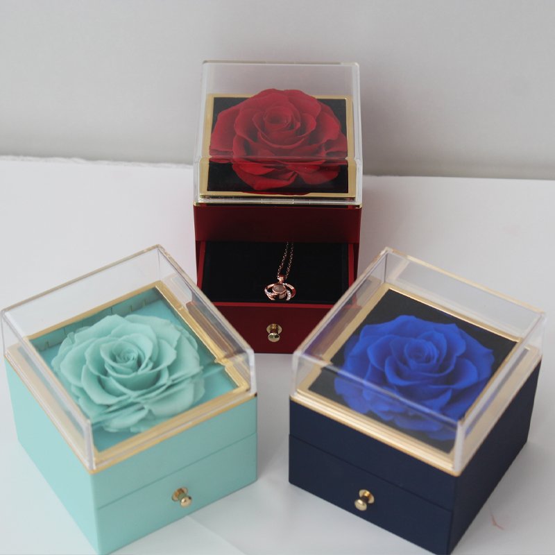 Lovebay Hot Selling Valentine Day Gift Handmade Real Preserved Flower Eternal Rose Jewelry Gift Box Preserved Roses Jewelry Box