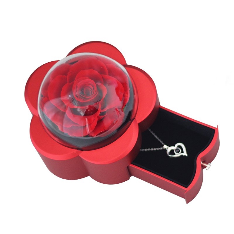 Lovebay Hot Selling Valentine Day Gift Handmade Real Preserved Flower Eternal Rose Jewelry Gift Box Preserved Roses Jewelry Box