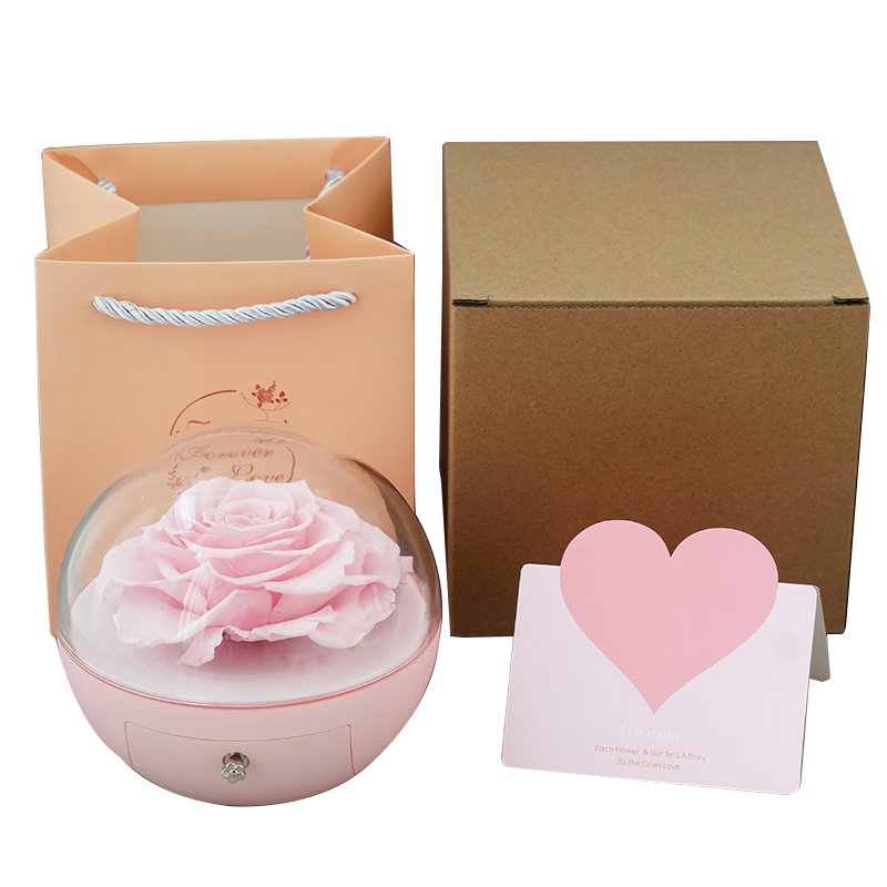 Lovebay Hot Selling Valentine Day Gift Handmade Real Preserved Flower Eternal Rose Jewelry Gift Box Preserved Roses Jewelry Box