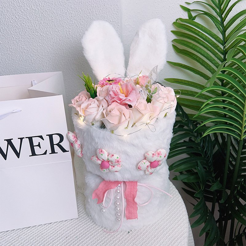 Mother's Day new product package flower materials flower packaging rabbit ears outsourcing circular bouquet