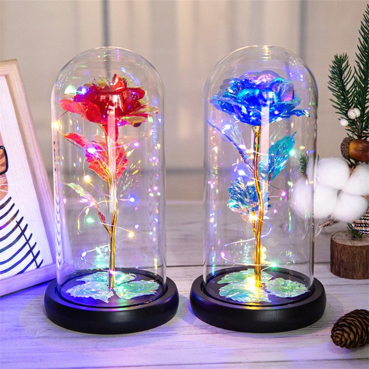 Forever Rose in a Glass Dome with Led Light Eternal Rose Galaxy Rose Flower Best Gift for Her on Valentine's Day Mother's Day