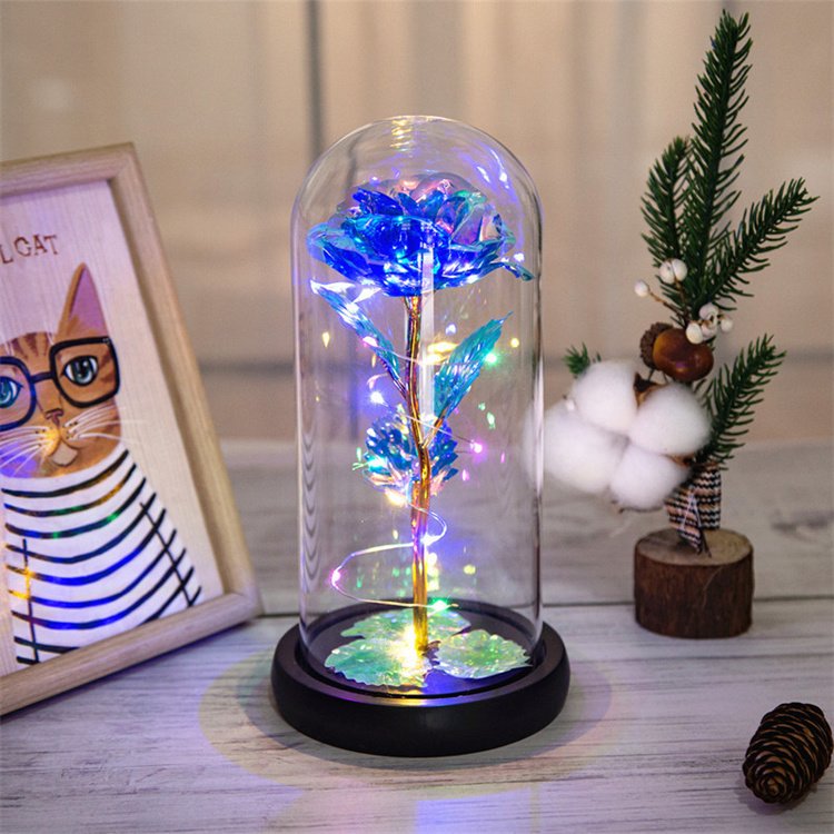 Forever Rose in a Glass Dome with Led Light Eternal Rose Galaxy Rose Flower Best Gift for Her on Valentine's Day Mother's Day