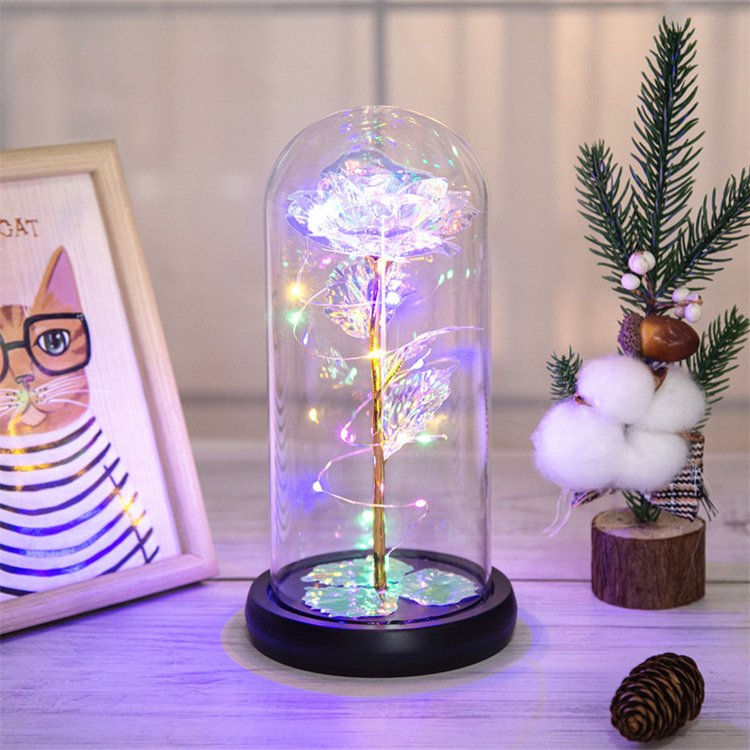 Forever Rose in a Glass Dome with Led Light Eternal Rose Galaxy Rose Flower Best Gift for Her on Valentine's Day Mother's Day