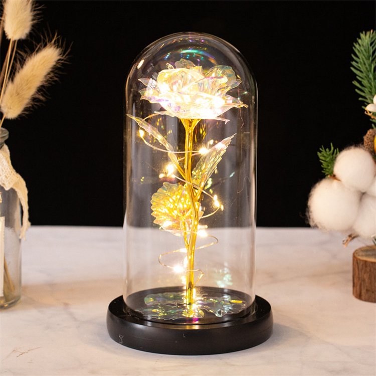 Forever Rose in a Glass Dome with Led Light Eternal Rose Galaxy Rose Flower Best Gift for Her on Valentine's Day Mother's Day