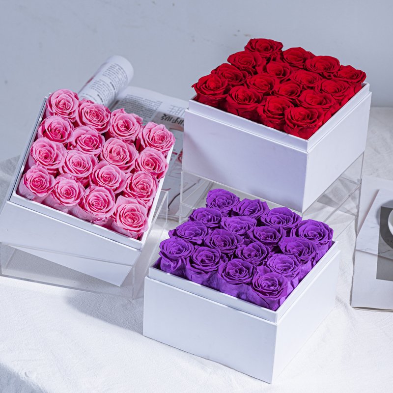Preserved Roses Decorative Valentines Day Gift Stabilized Immortal Infinity Forever Preserved Flowers In Round Square Box
