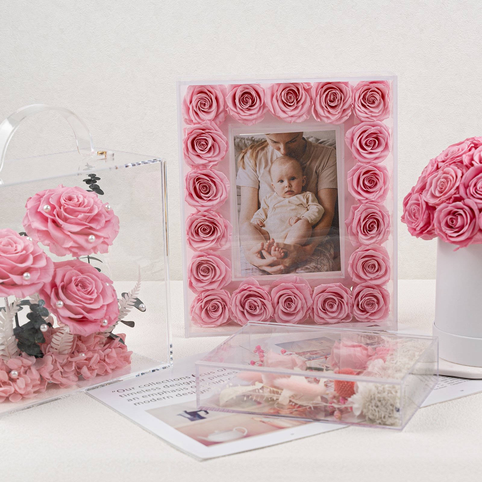 New Product Ideas 2024 Eternal Rose Photo Acrylic Frame Forever Immortal Flores Valentine Day Gifts Stabilized Preserved Flowers