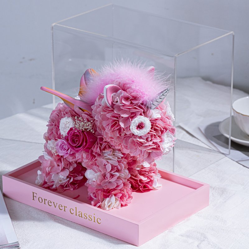 Preserved Flower Acrylic Box New Year Box Mother&#39;s Day Elegant Chinese Factory Outlet Christmas Gift Rose and Unicorn