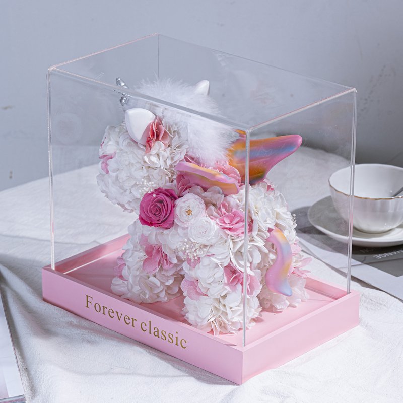 Preserved Flower Acrylic Box New Year Box Mother's Day Elegant Chinese Factory Outlet Christmas Gift Rose and Unicorn