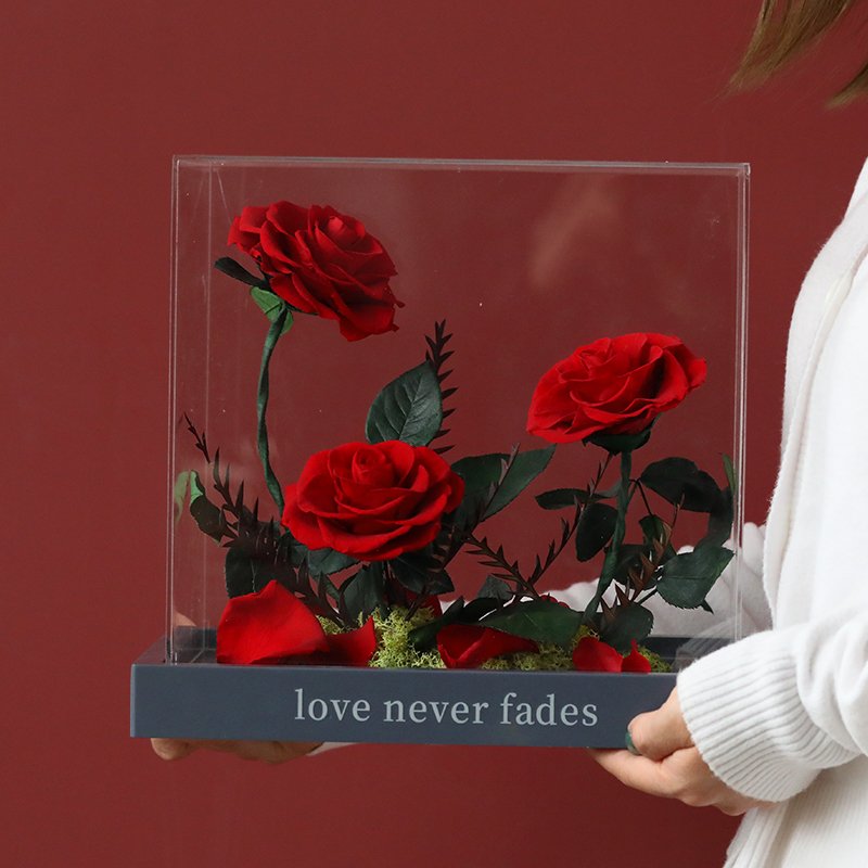 Wholesale OEM rose luxury gift box preserved rose in acrylic box eternal rose for home wedding decoration flower aggrangement