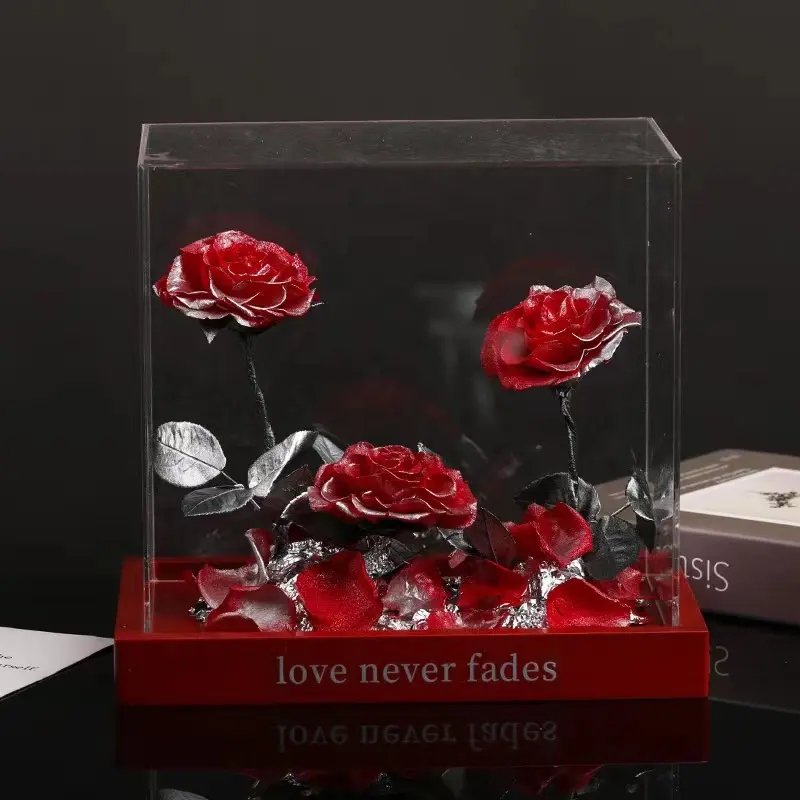 Wholesale OEM rose luxury gift box preserved rose in acrylic box eternal rose for home wedding decoration flower aggrangement