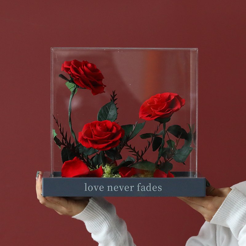 Wholesale OEM rose luxury gift box preserved rose in acrylic box eternal rose for home wedding decoration flower aggrangement