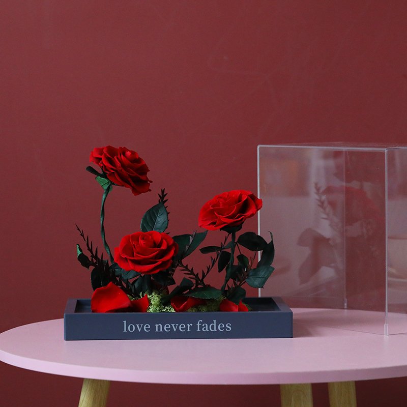 Wholesale OEM rose luxury gift box preserved rose in acrylic box eternal rose for home wedding decoration flower aggrangement