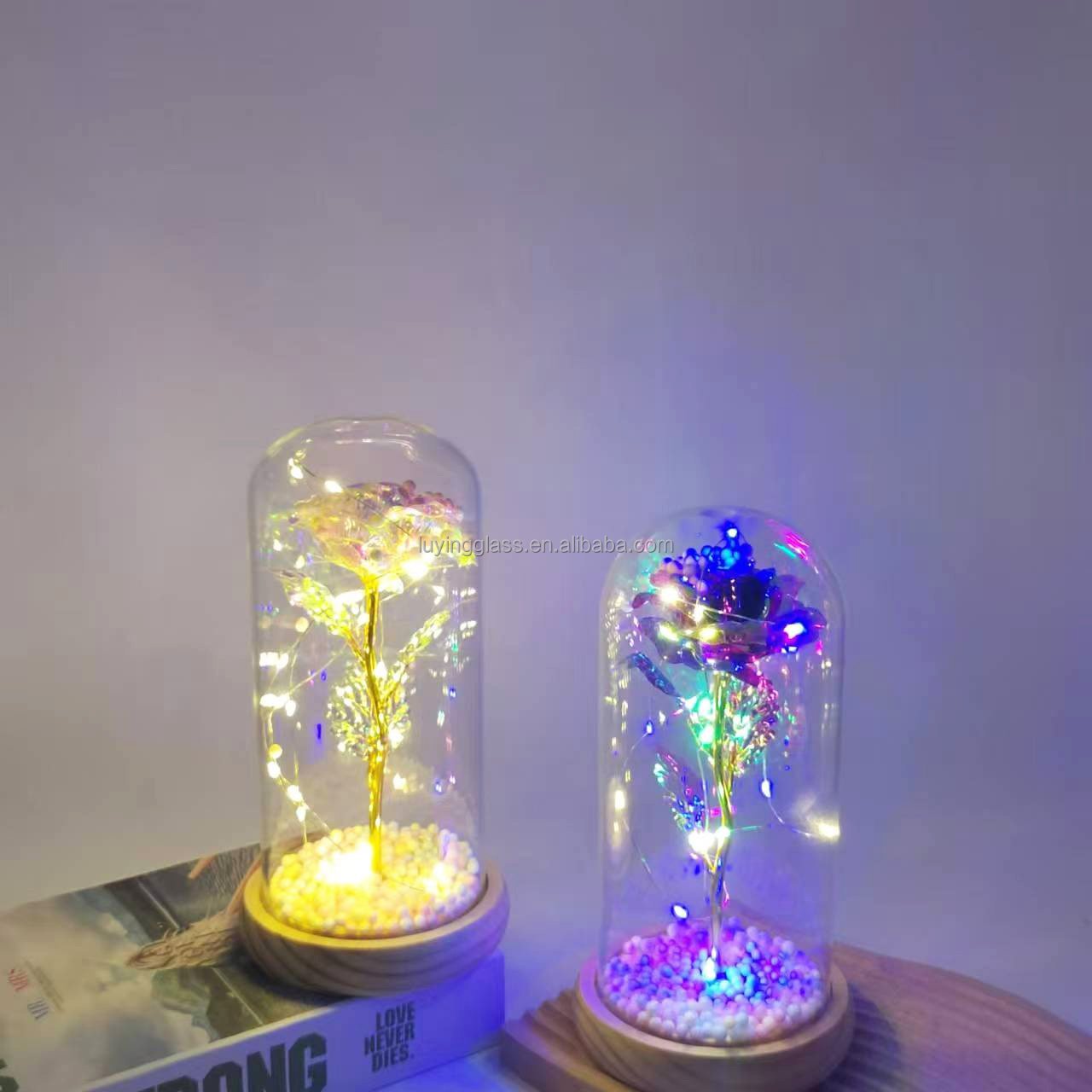 Manufacturer Wholesale Handblown Romantic Gift Hydrangea Artificial Colorful Roses Flower In Glass Dome for Decoration Wedding