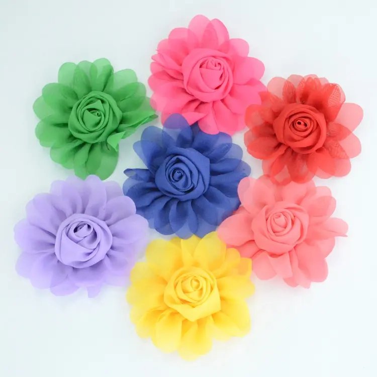 2023 handmade flores artificiales al por mayor custom solid color chiffon fabric artificial flowers for decoration wedding