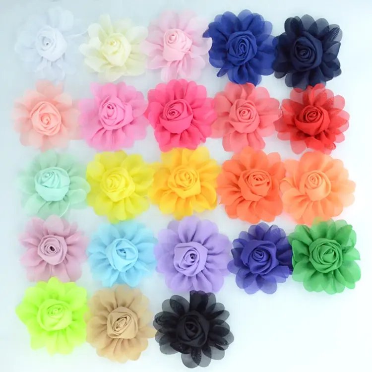 2023 handmade flores artificiales al por mayor custom solid color chiffon fabric artificial flowers for decoration wedding