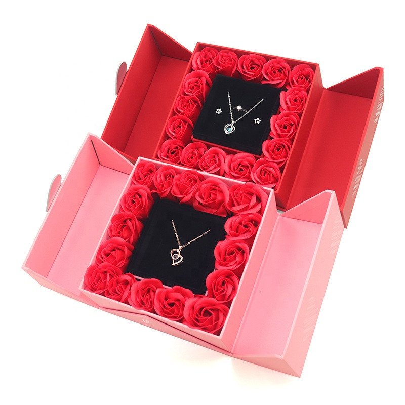 16 Preserved Eternal Rose Flower Lipstick Necklace Box Rose Jewelry Gift Box Birthday Valentine's Day Gift 2025