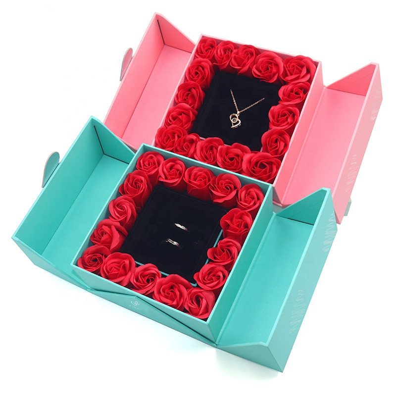 16 Preserved Eternal Rose Flower Lipstick Necklace Box Rose Jewelry Gift Box Birthday Valentine's Day Gift 2025